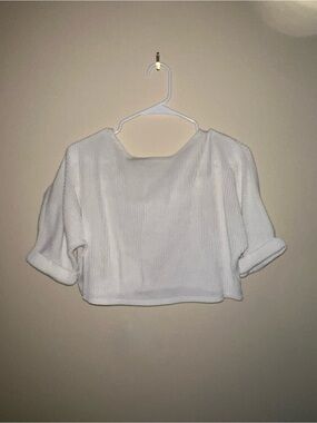 White Ribbed Cropped Women's Top -